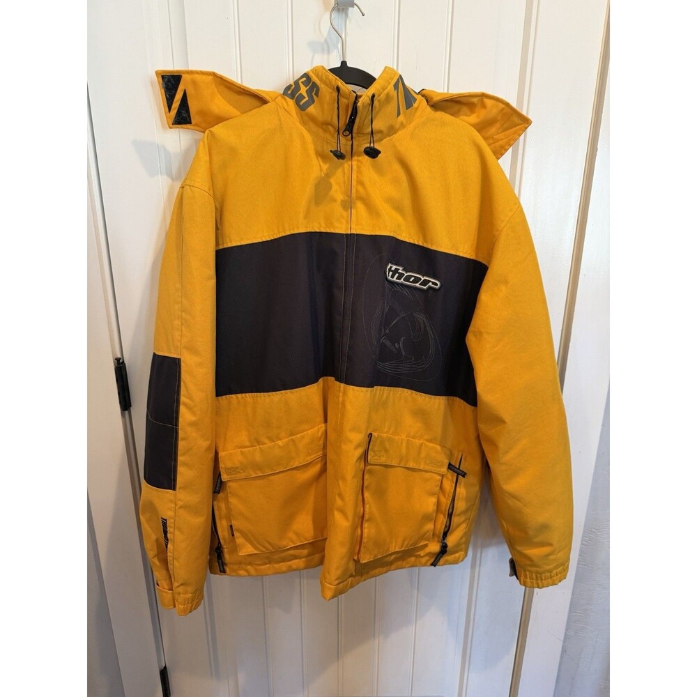 THOR Motocross Jacket Mens Large Yellow Black Hooded Y2K MX Racing Enduro